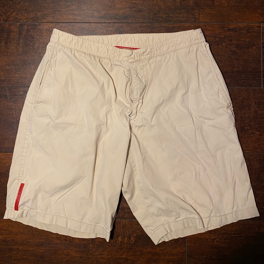 Prada Men’s Cream Cotton Flat Front Cargo Shorts size 50